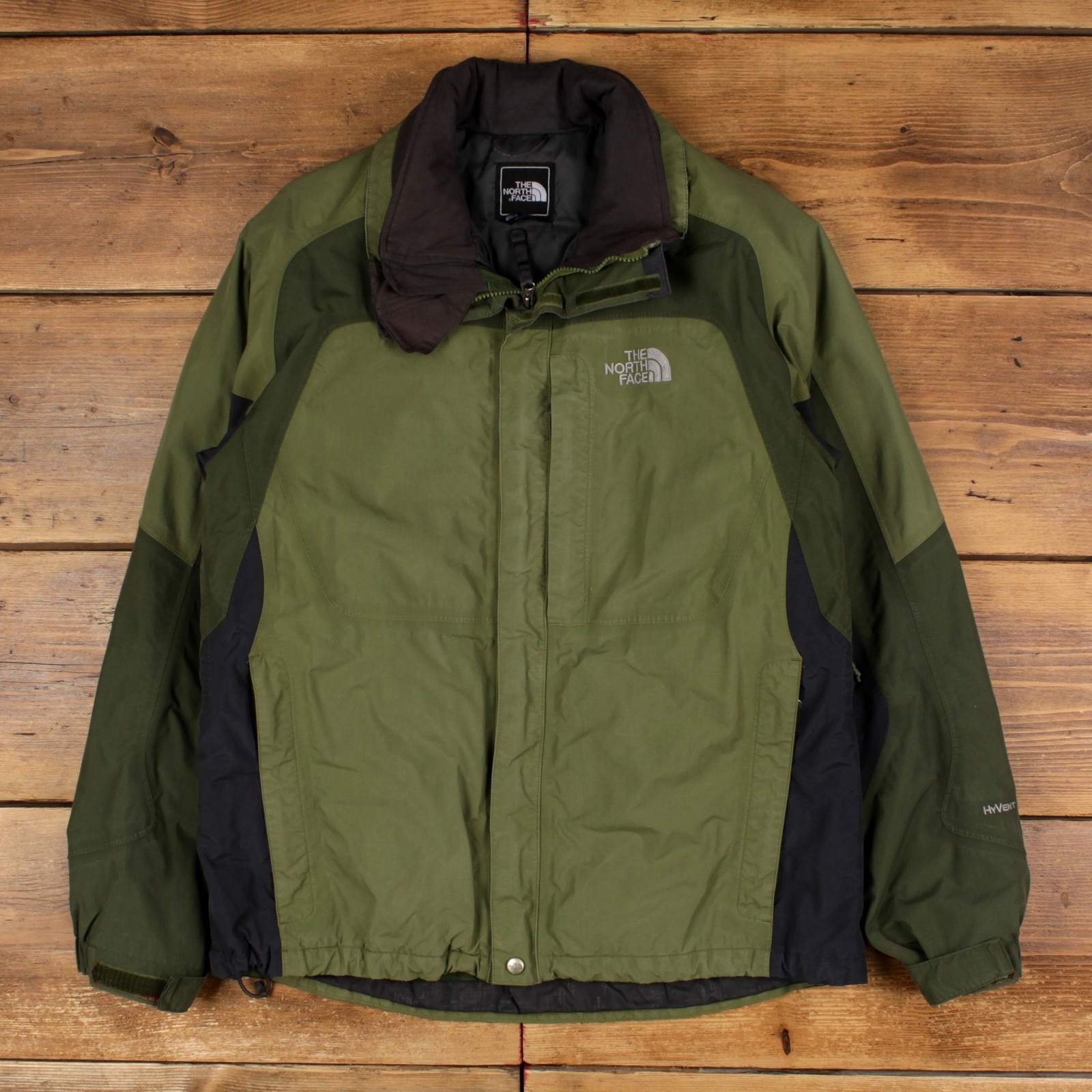 The North Face HyVent Jacket L Mens Green Nylon Black Hiking Trail Outdoor Coat