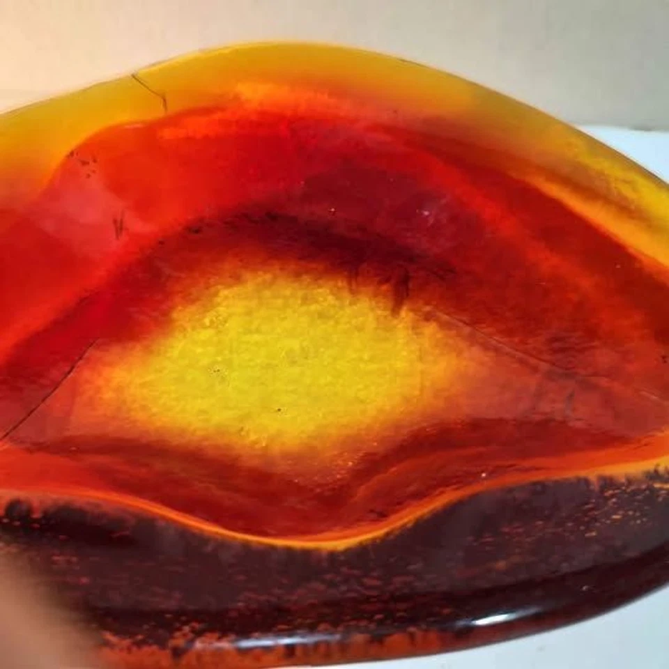 💥RARE Vtg LE Smith AMBERINA Heavy Glass candy dish key tray yellow orange Red  - Image 4 of 4