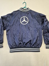 Vintage 90s Mercedes Benz Satin Bomber Jacket Navy Blue Large