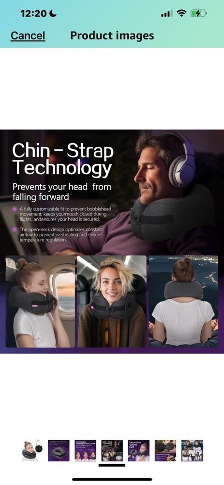 Compressed Memory Foam Travel Neck Pillow for Airplane Office Comfort