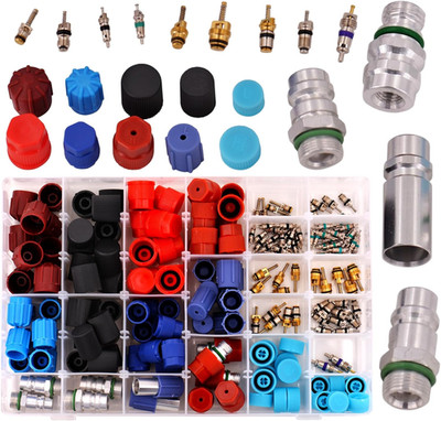 R134A A/C Valve Core & Dust Cap Kit | Assortment of 23 Styles - 188 Pieces | AC