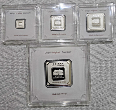 Rare Geiger Schloss Güldengossa Silver 0.999 SET of 4 BARS - 1g 5g 10g 1oz