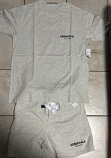 Essentials Logo 2pc Set T-Shirt  Drawstring Shorts Gray Crew Neck