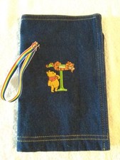 Unique Winnie Pooh and Tigger Embroidered Design Denim Folded Tote With Pockets