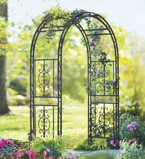 Arch Metal Outdoor Garden Arbor | Montebello | 7 Feet Tall | Gun-Metal | Iron...