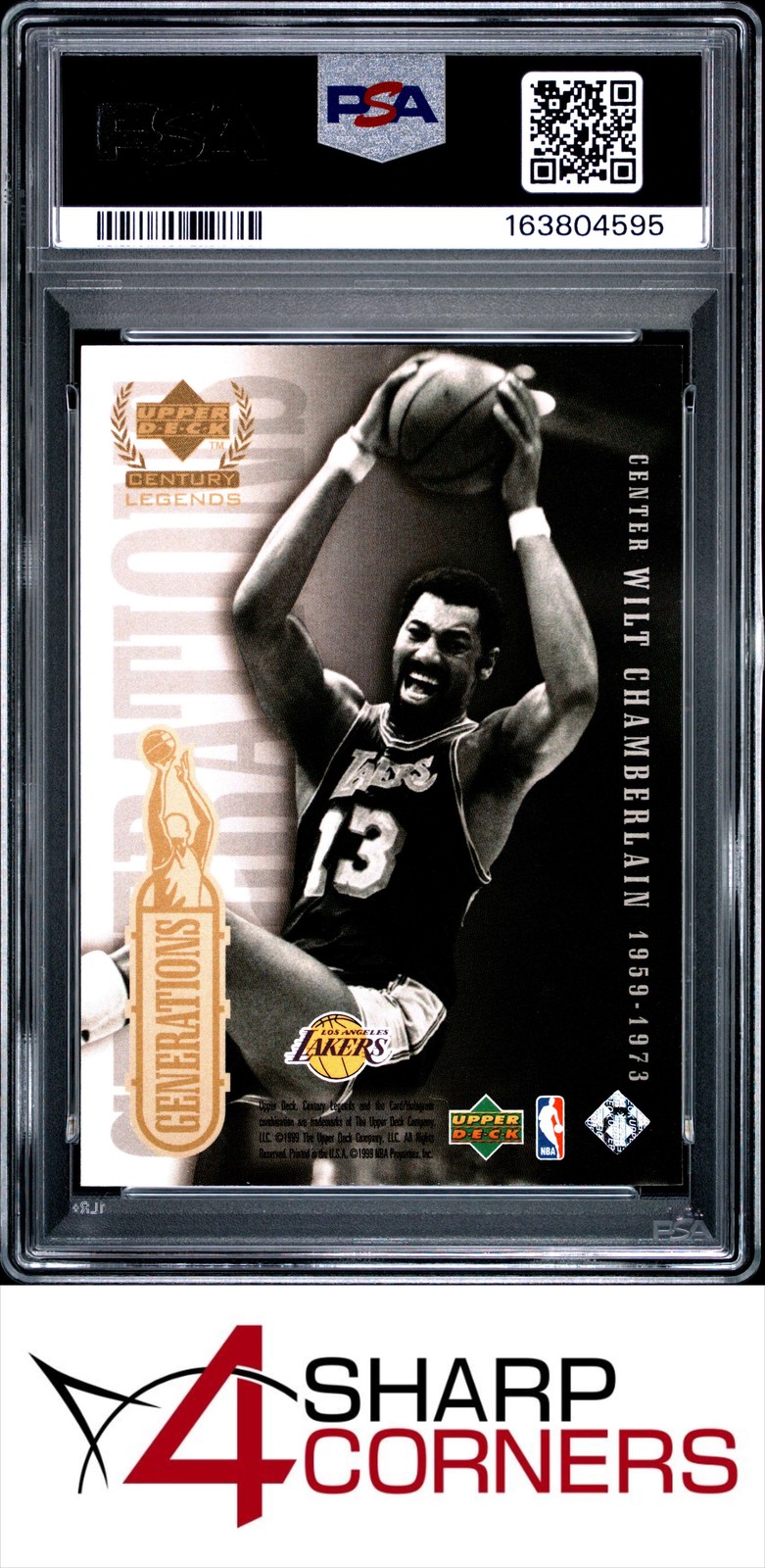 1998 UD CENTURY LEGENDS GENERATIONS SHAQUILLE O'NEAL-WILT CHAMBERLAIN PSA 9 view 2