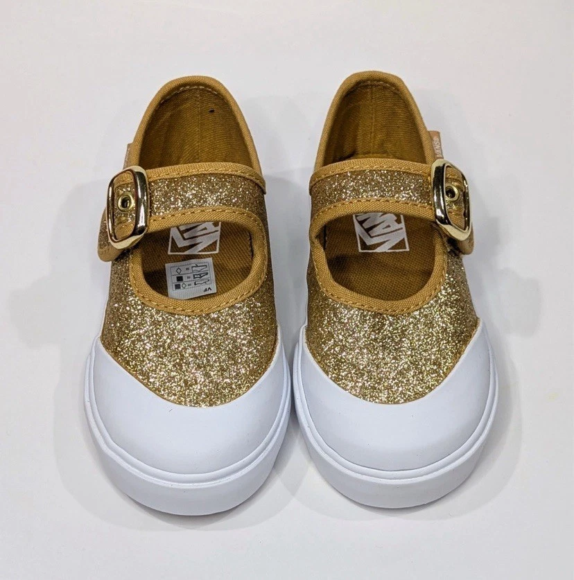 VANS TODDLER GIRL SIZE 8 GOLD GLITTER MARYJANES EZ ON OFFS EXCELLENT - Image 4 of 4