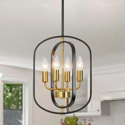 Black and Gold Chandelier, Modern Farmhouse Pendant Light Fixture for Dining ...