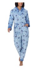 Disney Womens Pajama Stitch Blue One-Piece Hood Ears Pockets Fleece Plush Cozy