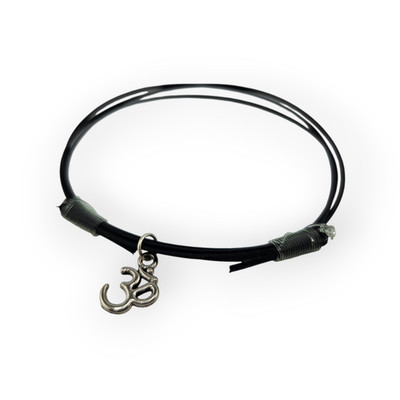 Thai Om Charm Bracelet 925 Sterling Silver, Sacred Cord Yoga Amulet, Adjustable