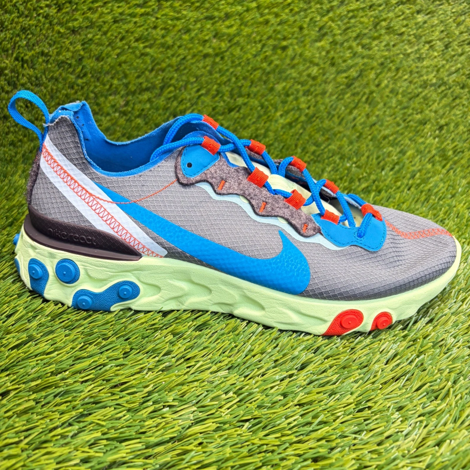 Nike React Element 55 SE Mens Size 8.5 Gray Blue Athletic Running Shoes Sneakers