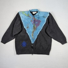 VTG Rhyner Designs Sweater Womens M Black World Map Hand Painted Art