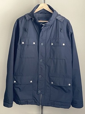 Lacoste Parka Windbreaker Quilt Lined Jacket Mens 54/6 Black Stowable Hood