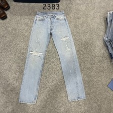 Vintage 90 USA Levi 501 Jeans Actual 28x31 Light Wash Blue Distressed Repaired