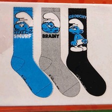 3 Pair Smurfs Crew Socks, Men's Shoe Size 6-12