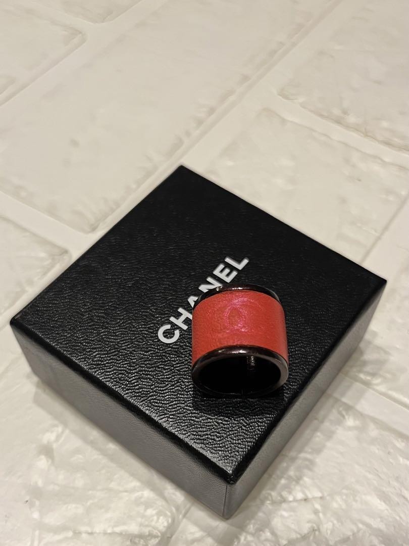 Chanel Coco Mark Ring Vintage Red Leather Box Included From Japan