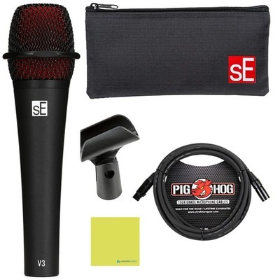 Liquid Audio sE Electronics V3 Cardioid Dynamic Vocal Microphone Bundle w/Pig...