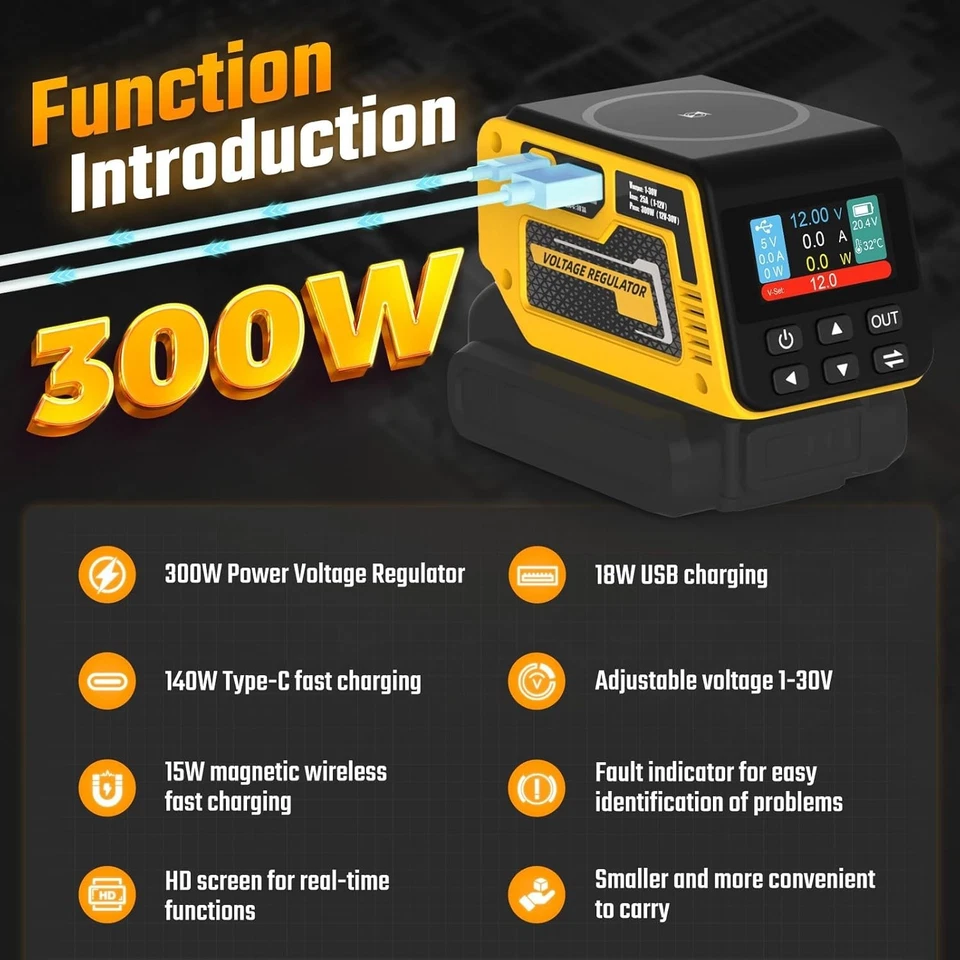 300W Power Voltage Regulator for Dewalt 20V Battery, 1V-30V Voltage Regulator wi - Image 3 of 4