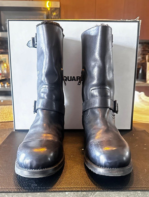 DSQUARED2 Men's Black Leather Mid-Calf Biker Boots Buckle Closure size 45 US 11