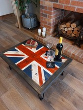 A Distressed Solid Wood Union Jack Themed Coffee Table