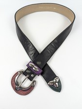 Streets Ahead Black Leather Belt Womens Medium Multicolor Buckle Tip USA