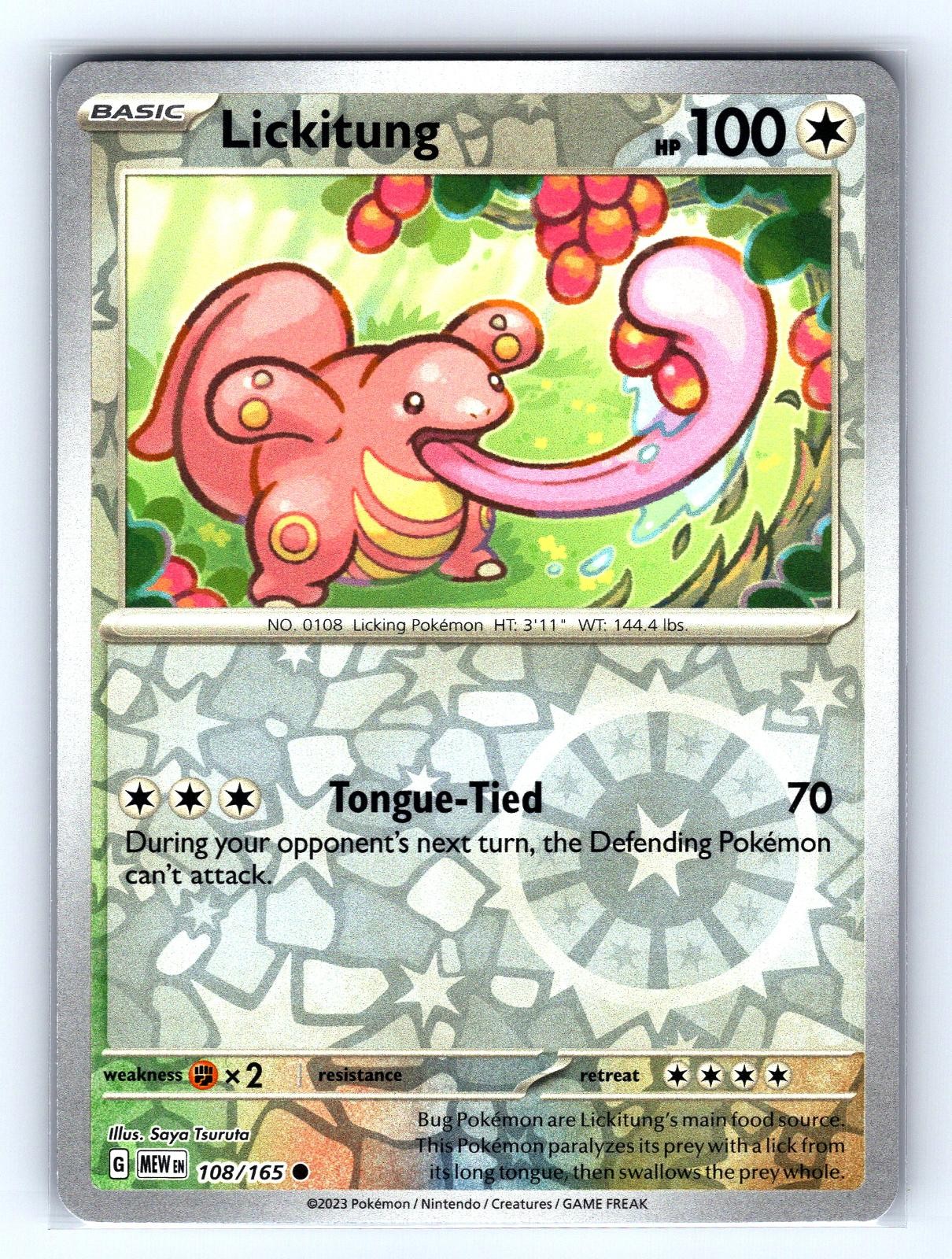 Lickitung 108/165 Common 151 Pokemon Reverse Holo Near Mint