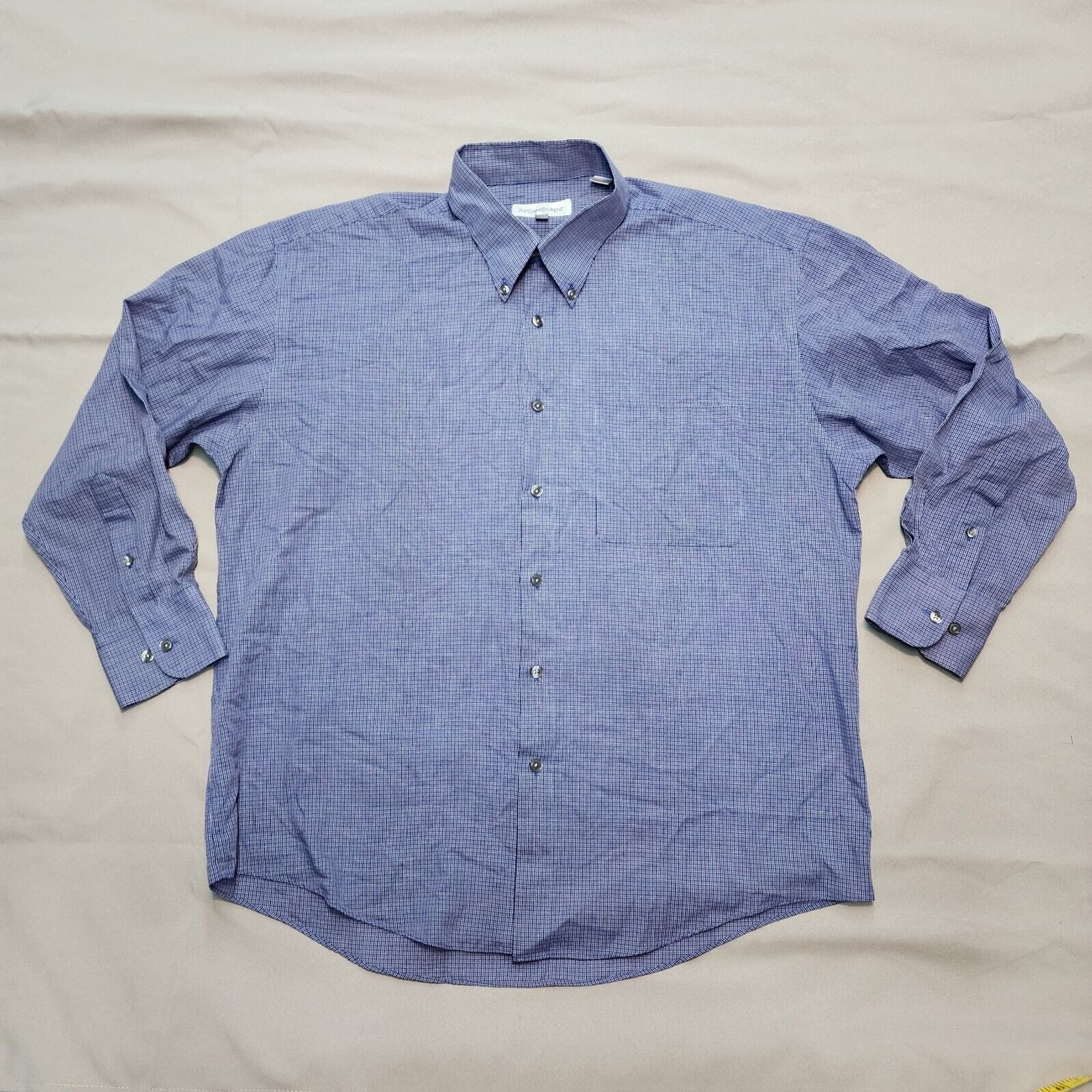 Camicia elegante uomo Yves Saint Laurent blu con bottoni a quadri taglia 16 5 x 32 33