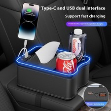 Car Armrest Storage Box Organizer Wireless Charger USB Fast Charging Console Org