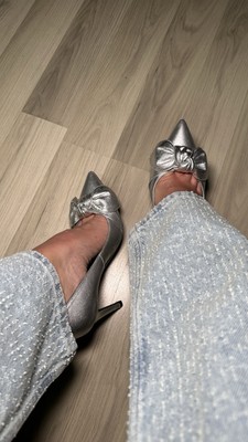 Schuhe High Heels Pumps Spitz mit Schleifen Silber Echtleder Ted Baker Gr. 38