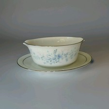 Noritake Carolyn 2693 Gravy Boat with Attached Liner Oval Plate Silver Edge