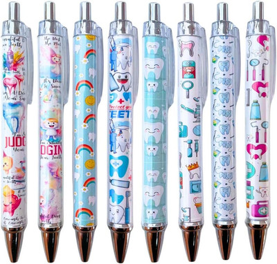 Dental Wrap Pens 8PC - Teeth-Themed Office Supplies, Black Tooth Pattern Pens fo
