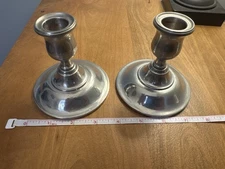 Vintage Stieff Pewter Candlestick Holders Pair – USA AC Shield P113-22 – 3.75”