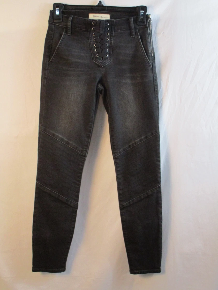 Gap For Good Jeans Womens 25 Black True Skinny Lace Up Zipper