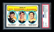 1971 TOPPS HOCKEY 3 NHL SCORING LEADERS BOBBY ORR ESPOSITO BUCYK PSA 8 NM-MINT