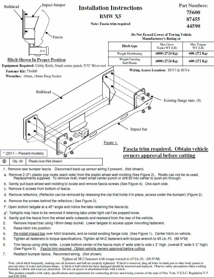 Enganche de remolque para BMW X5 07-18 todos los estilos clase 3 receptor de remolque de 2" Foto 3 de 4