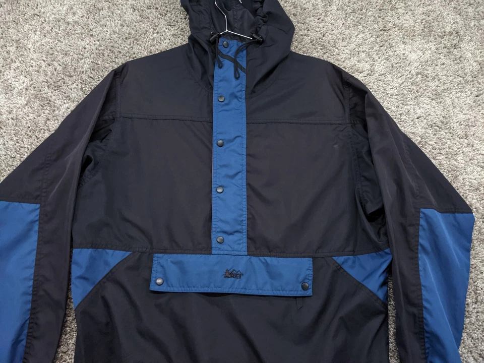 Chaqueta cortavientos vintage REI para hombre de nailon anorak lluvia 1/2 cremallera pequeña de gran tamaño Foto 2 de 4