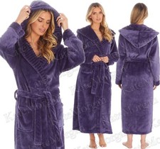 LADIES DRESSING GOWN SOFT & COSY HOODED SHIMMER FLEECE ROBE Sizes 8 - 22 