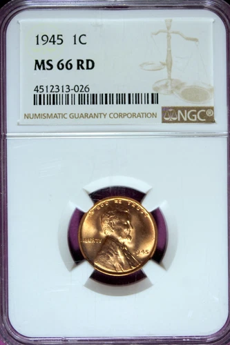 1945 - NGC MS66RD LINCOLN CENT!!  #B44853