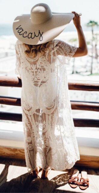 Lace Spitze Tunika Kleid Nude Beach Strandkleid Kimono Wickelkleid M Neu Ebay