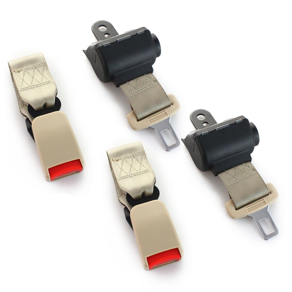 2Sets 2 Point Harness Replace Seat Belt Buckle Clip Beige Adjustable