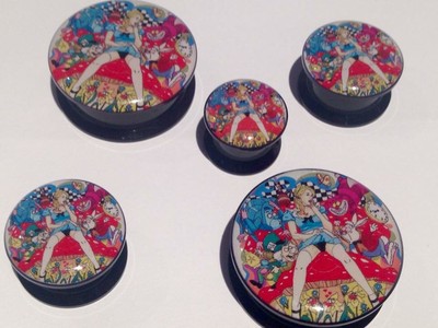 Alice In Wonderland Cheshire Cat Acrylic Screw Fit Ear Flesh Tunnel - Foto 4