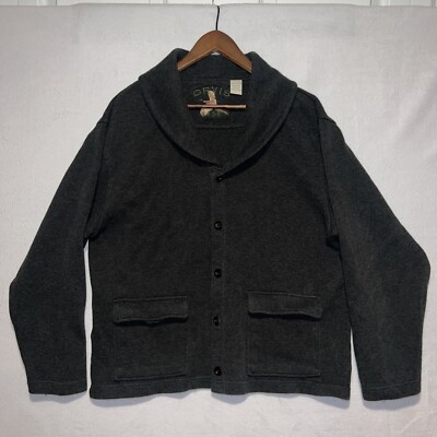 Orvis Shawl Cardigan Sweater Mens Large Gray Knit Button Up