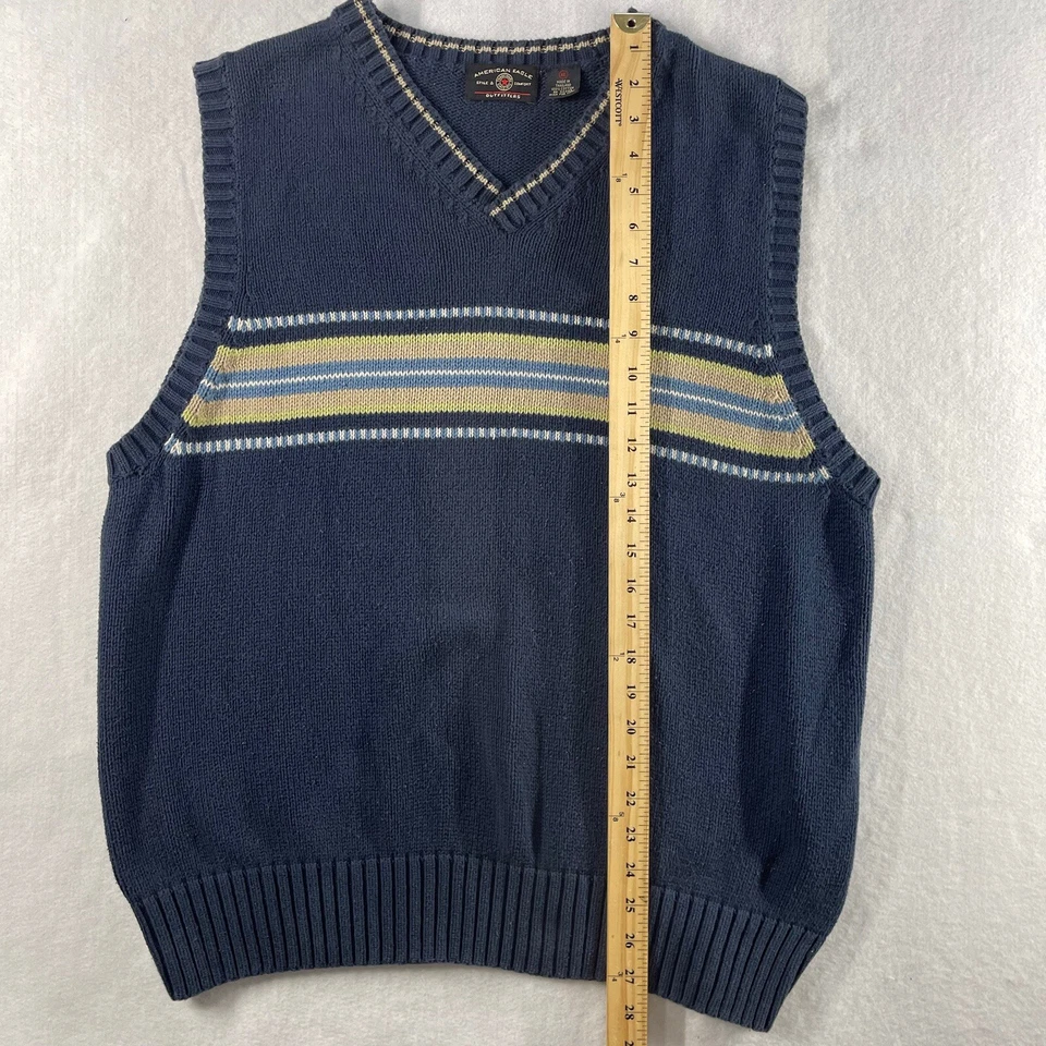 Chaleco Suéter American Eagle AEO XL Tejido Abuelo Azul Rayas Preppy Academia Foto 2 de 4