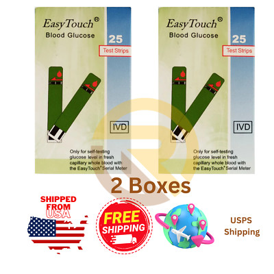 Easy Touch Blood Glucose Self-Test Strips (2 Boxes x 25 Strips) Free Shipping