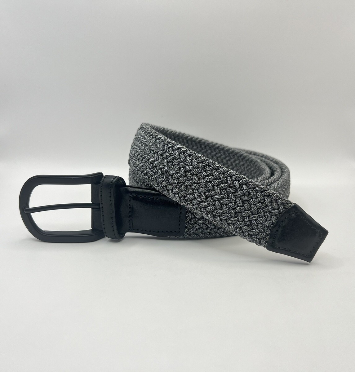 Torino Heather Gray Woven Cotton Web Stretch Belt Black Leather