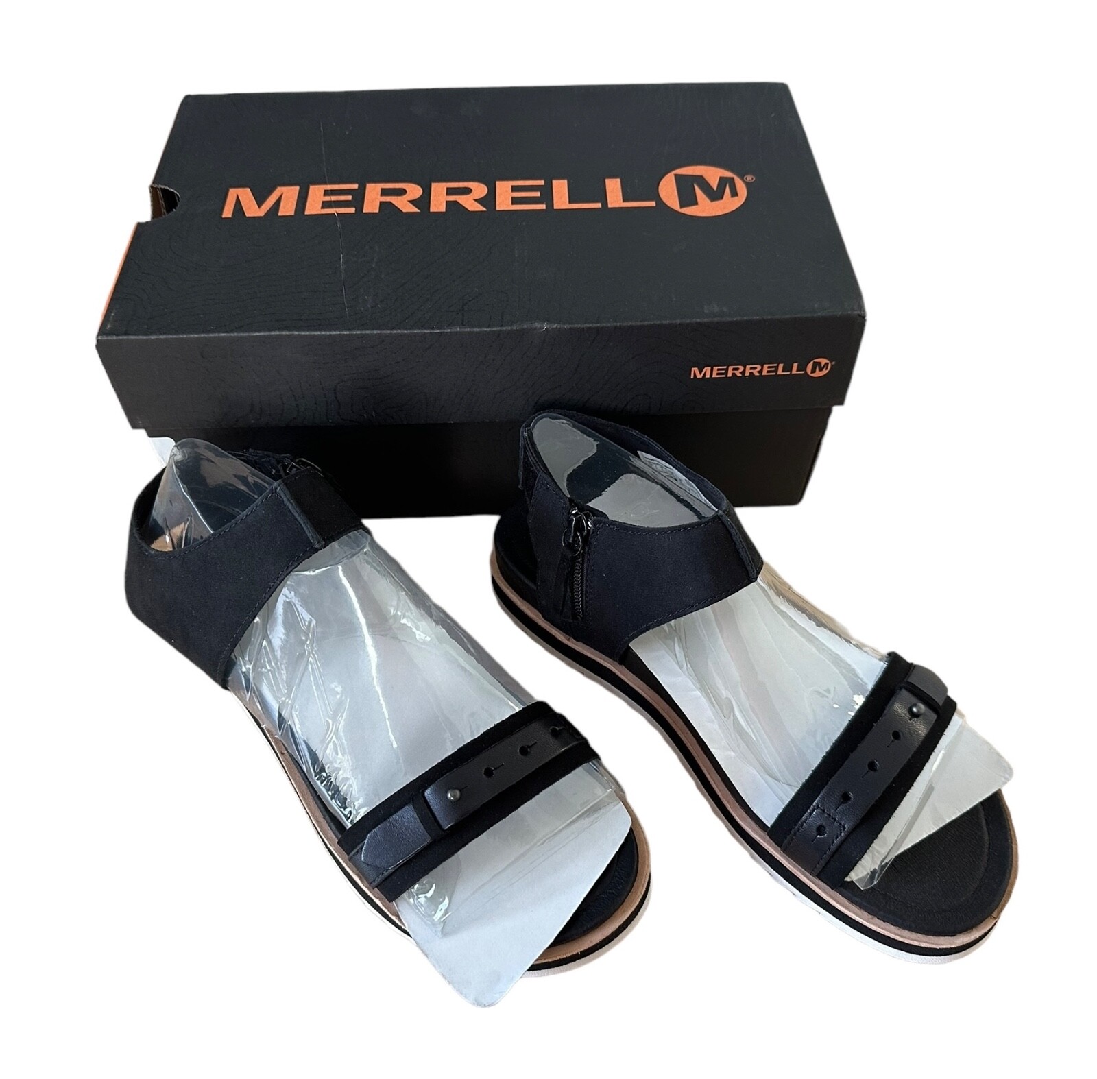 Sandali neri Merrell da donna Juno cerniera media in pelle taglia 8 neri