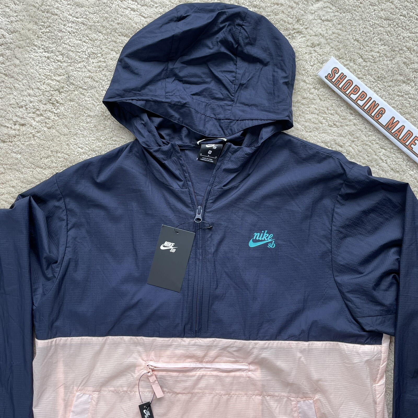 SACAI X NIKE [M] Giacca a vento NIKE SB ANORAK 1 2 zip impacchettabile con cappuccio blu rosa