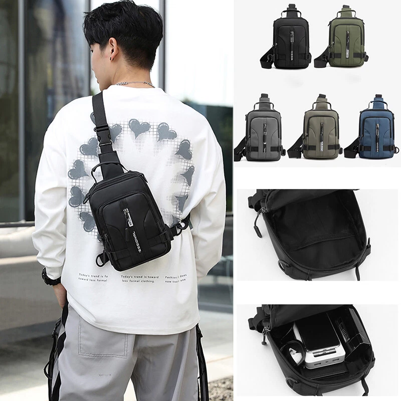 Men Women Shoulder Bag Sling Crossbody Chest Nylon Travel USB Charge Backpack
