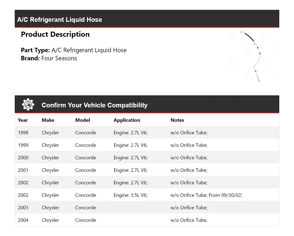 Manguera de líquido refrigerante aire acondicionado Chrysler Concorde 1998-2004 4 estaciones 1999 2000 Foto 2 de 3