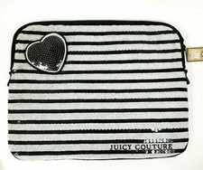 NEW JUICY COUTURE HEATHER COZY,GRAY STRIPE BLACK SEQUIN HEART TABLET SLEEVE CASE